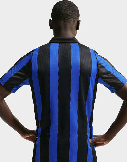 A man viewed from behind wearing a Nike Inter Milan 2026/27 Stadium Home Dri-FIT Soccer Replica Jersey, photographed against a light gray studio background.