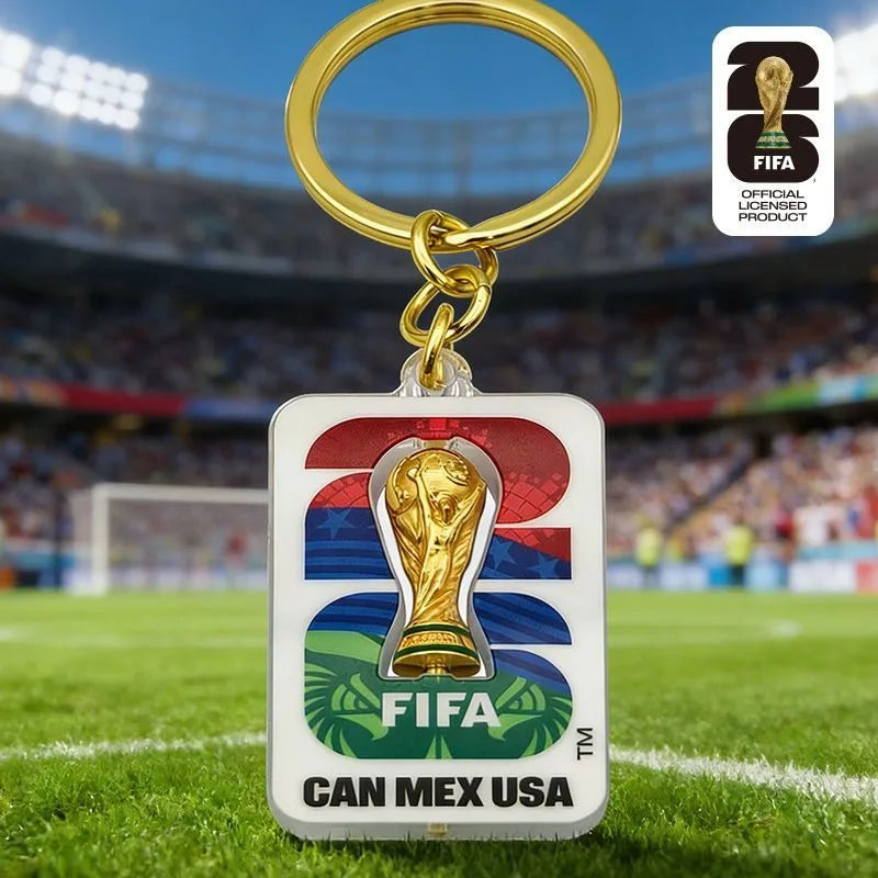 FIFA 2026 World Cup 3D Rotatable Golden Trophy Three Nations Keychain