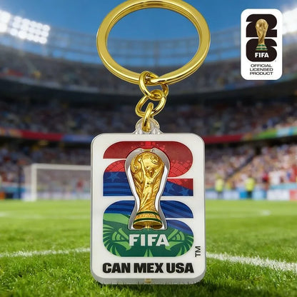 FIFA 2026 World Cup 3D Rotatable Golden Trophy Three Nations Keychain