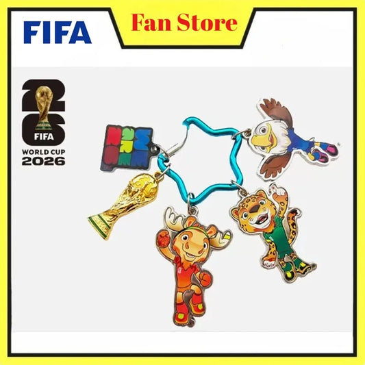 FIFA Official Licensed 2026 World Cup USA Canada Mexico Mascot Trophy Keychain Set Football Souvenir Fan Gift Collection