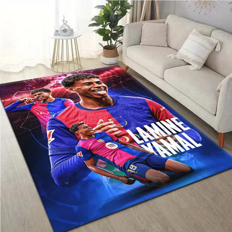 Popular Lamine Yamal Football Star Non-Slip Bottom Design Carpet Rug