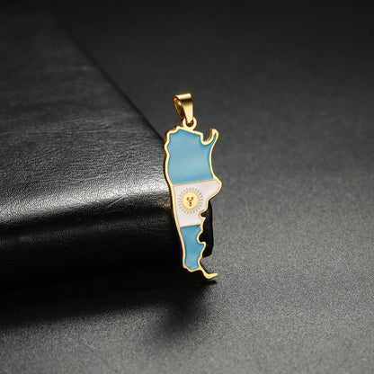 New Drip Oil Stainless Steel Argentina Map Flag Pendant For DIY Necklace Earrings Keychain Argentine Jewelry Making Accessories