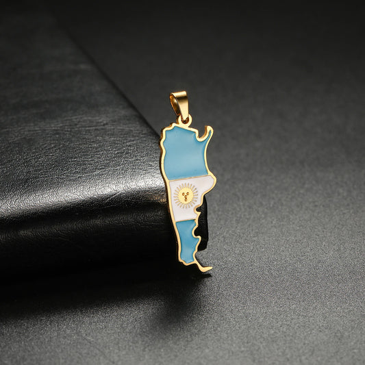 New Drip Oil Stainless Steel Argentina Map Flag Pendant For DIY Necklace Earrings Keychain Argentine Jewelry Making Accessories