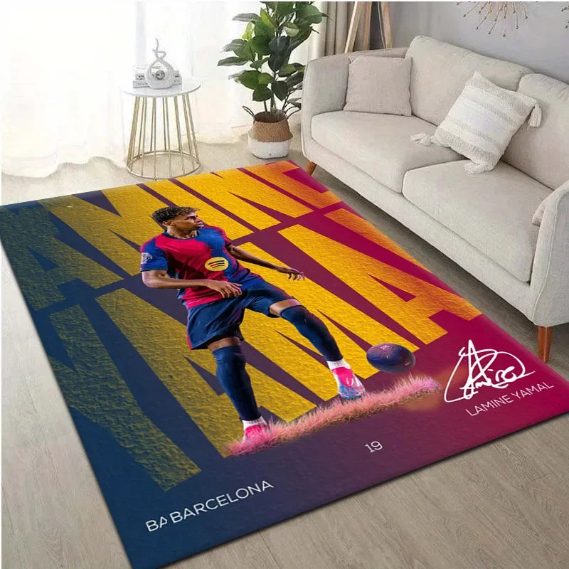 Popular Lamine Yamal Football Star Non-Slip Bottom Design Carpet Rug