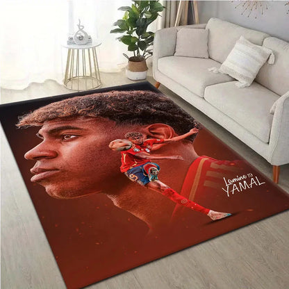 Popular Lamine Yamal Football Star Non-Slip Bottom Design Carpet Rug