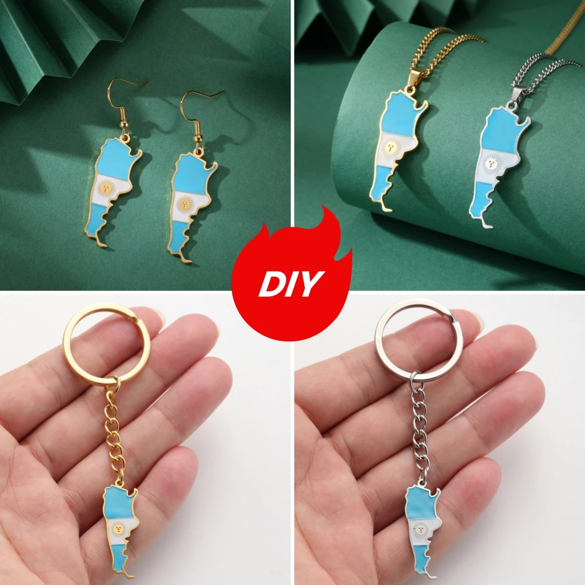 New Drip Oil Stainless Steel Argentina Map Flag Pendant For DIY Necklace Earrings Keychain Argentine Jewelry Making Accessories