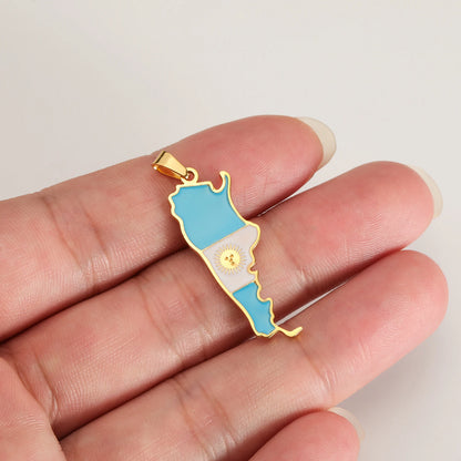 New Drip Oil Stainless Steel Argentina Map Flag Pendant For DIY Necklace Earrings Keychain Argentine Jewelry Making Accessories