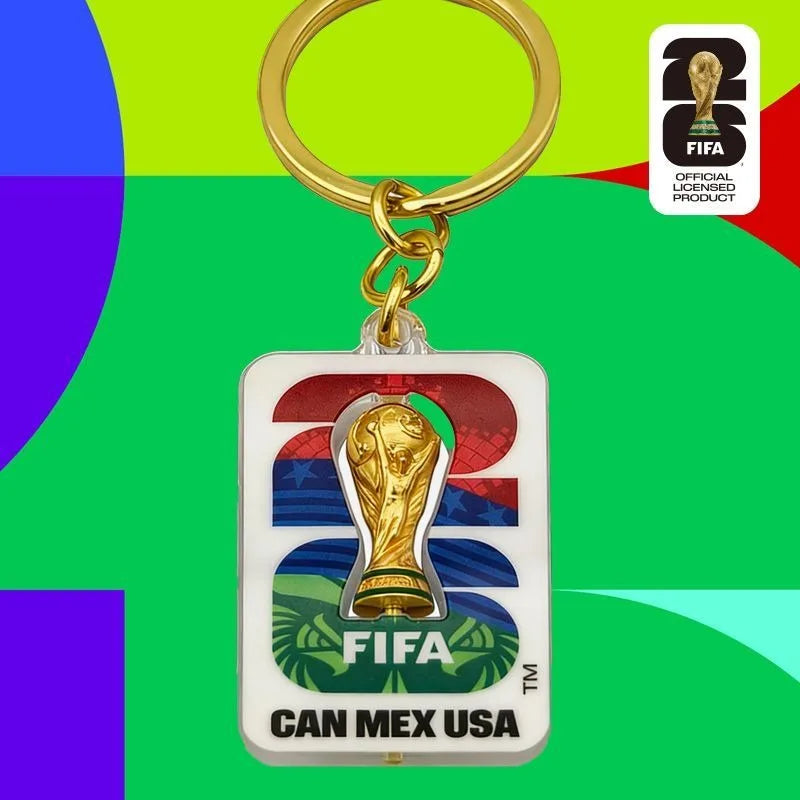 FIFA 2026 World Cup 3D Rotatable Golden Trophy Three Nations Keychain