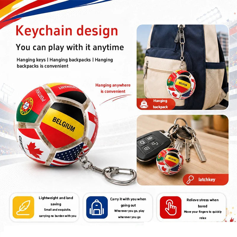 2026 World National Flags Football Keychain Button Stress Relief Soccer Pendant Sport Themed Gift Fan Accessories for Daily Use