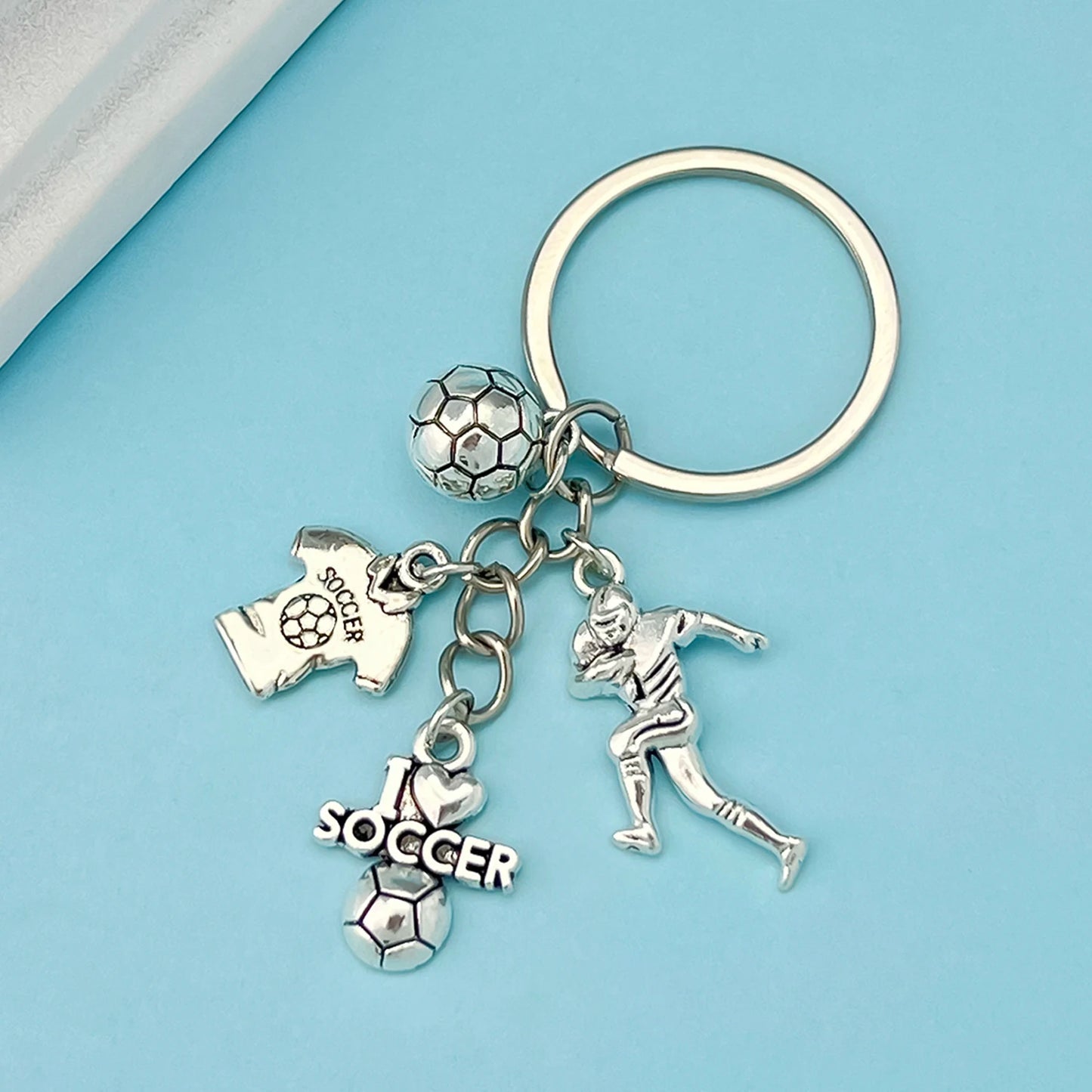 1pc Football Alloy Keychain Sports Metal Key Ring Purse Bag Backpack Car Charm Earbud Case Accessory Women Men Boys Girls Gift