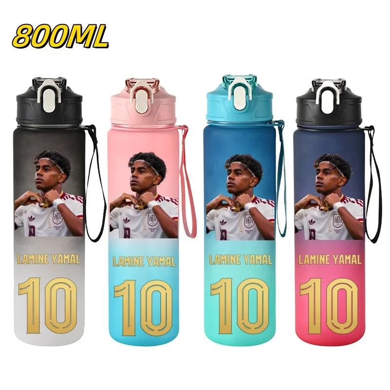 800ML Lamine Yamal Football Star Sports Water Bottle With Straw