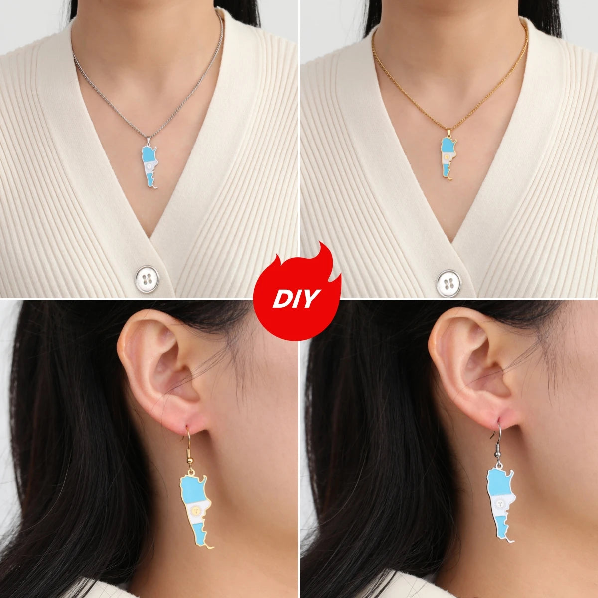 New Drip Oil Stainless Steel Argentina Map Flag Pendant For DIY Necklace Earrings Keychain Argentine Jewelry Making Accessories