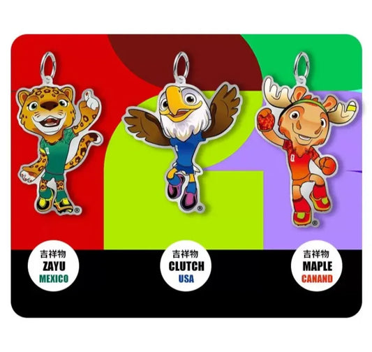 FIFA Official Licensed 2026 World Cup USA Canada Mexico Mascot Trophy Keychain Set Football Souvenir Fan Gift Collection
