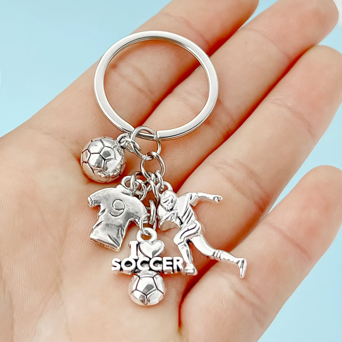1pc Football Alloy Keychain Sports Metal Key Ring Purse Bag Backpack Car Charm Earbud Case Accessory Women Men Boys Girls Gift