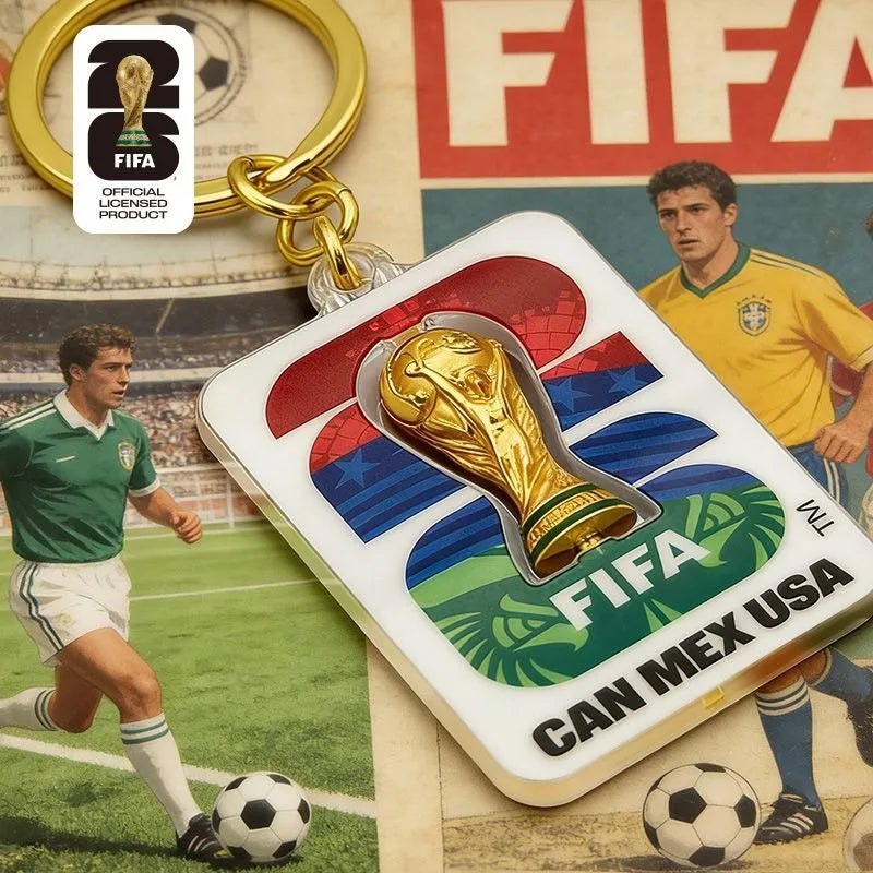 FIFA 2026 World Cup 3D Rotatable Golden Trophy Three Nations Keychain