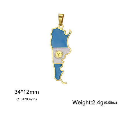 New Drip Oil Stainless Steel Argentina Map Flag Pendant For DIY Necklace Earrings Keychain Argentine Jewelry Making Accessories
