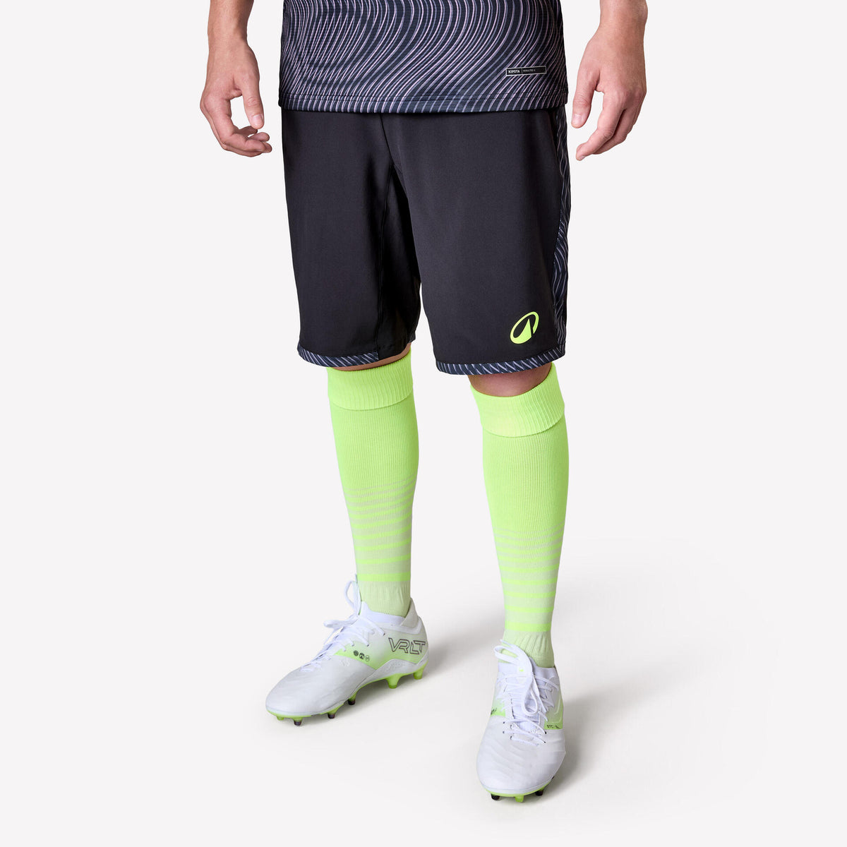 Adult Football Shorts Viralto II - Wavy Black/Neon Yellow